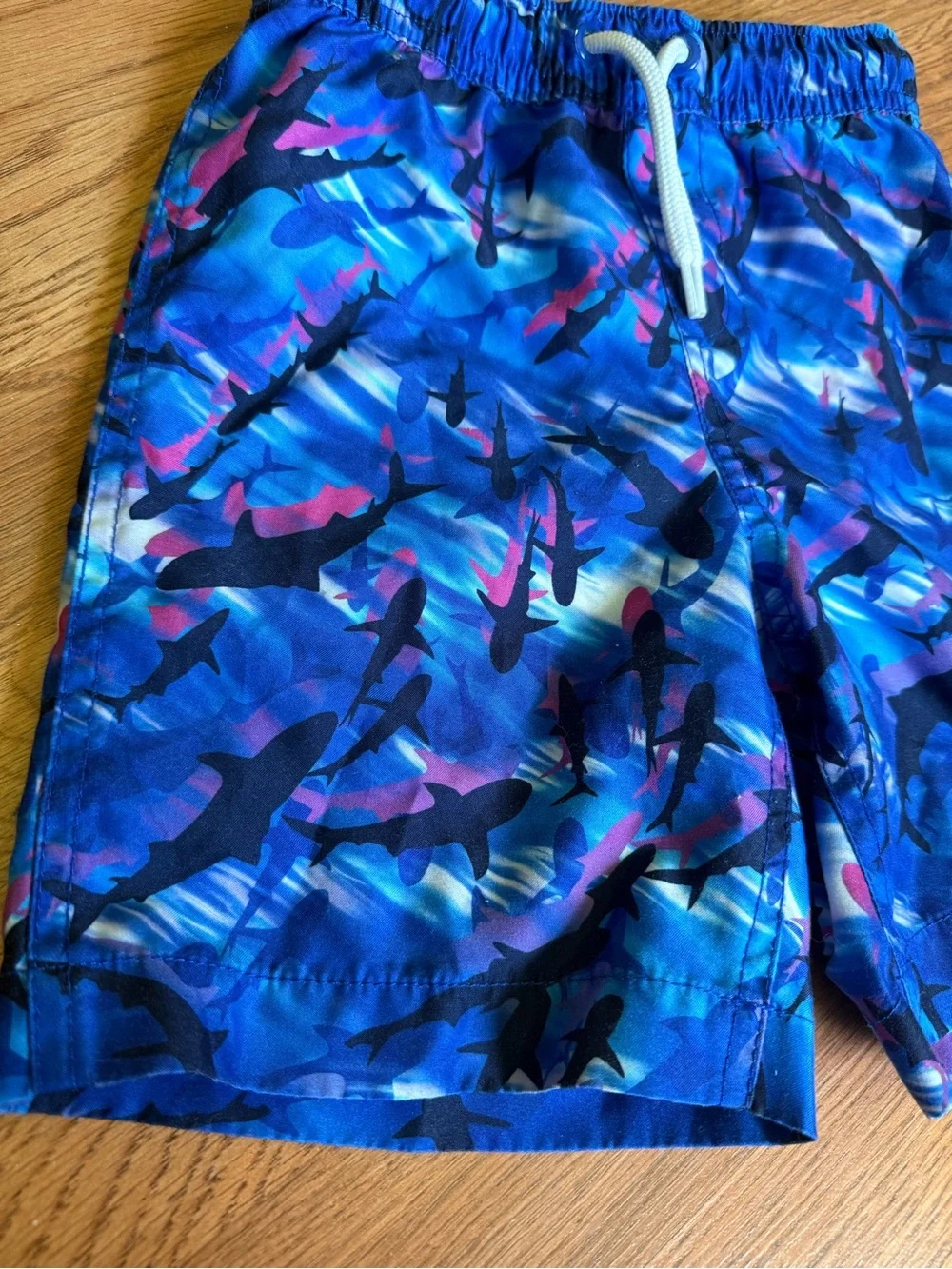 Lands End Shark Swim Trunks Boys 4-5 Blue